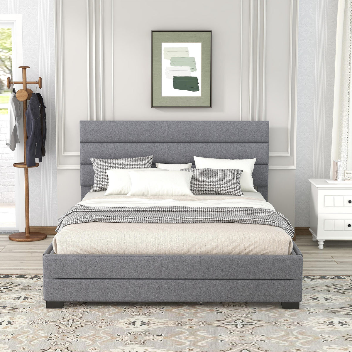 Queen Upholstered Bed with Trundle Gray