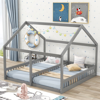 Twin House Platform Bed Gray