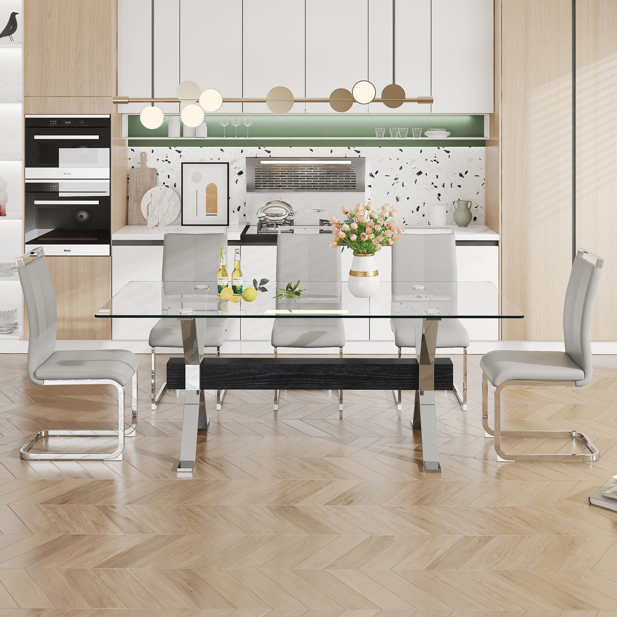 Glass Dining Table – Silver Metal Legs