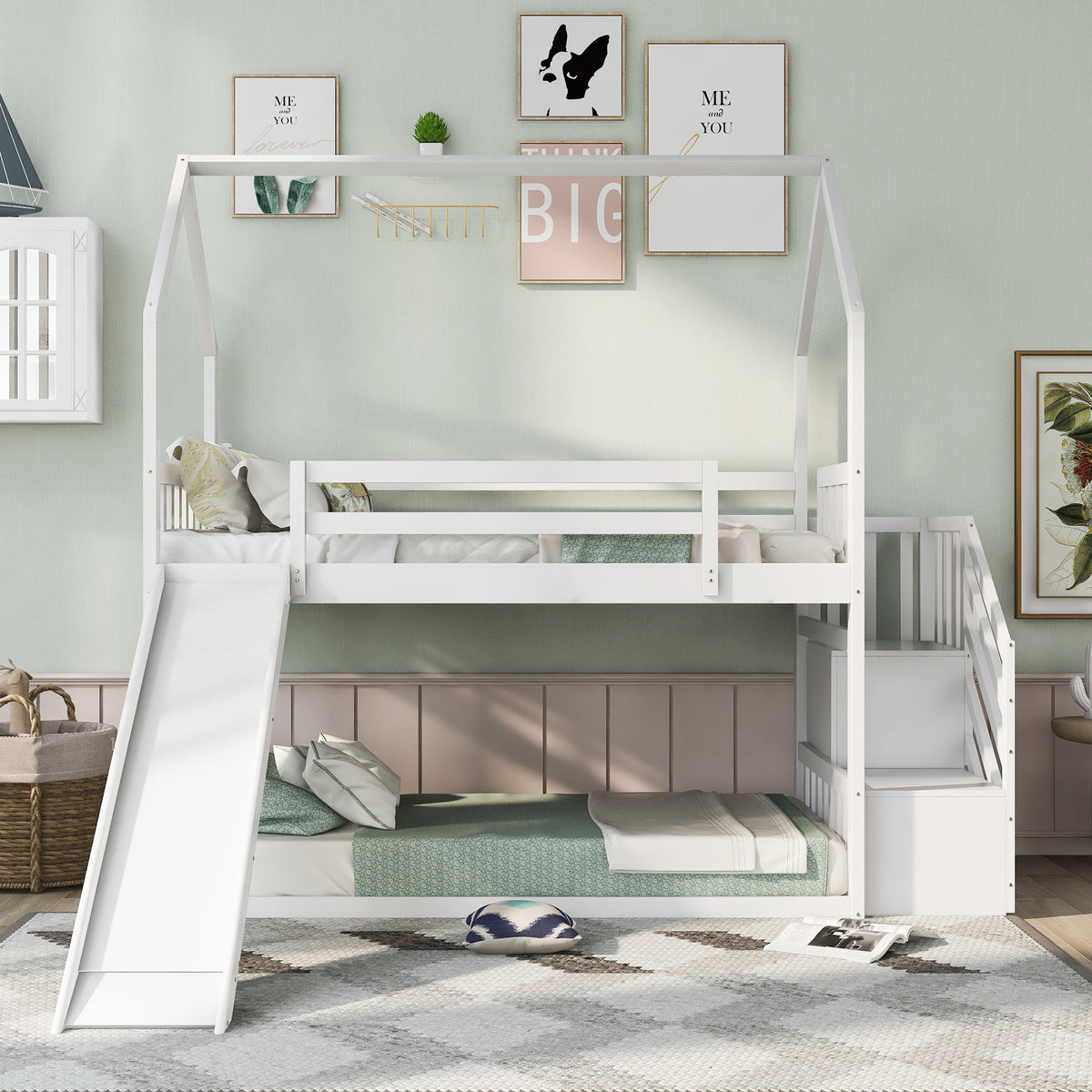 Twin House Bunk Bed White
