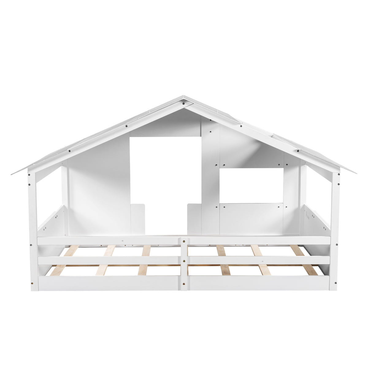 Full Wood Bed with Roof Frame White