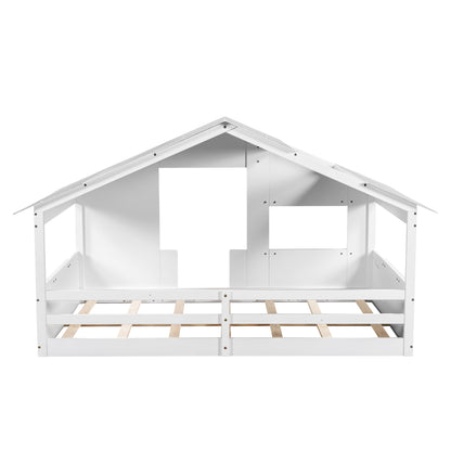 Full Wood Bed with Roof Frame White