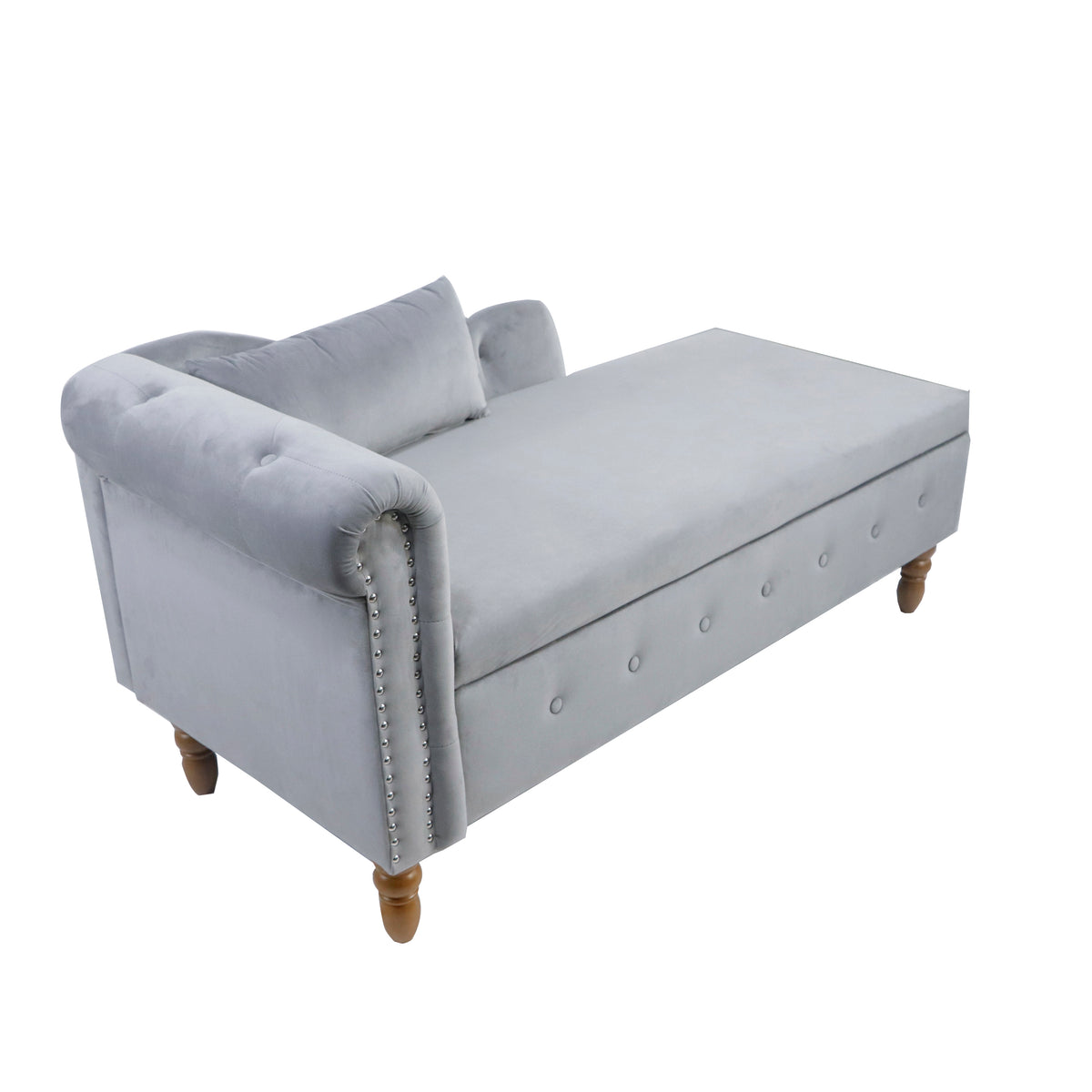 Grey Velvet Lounge Chaise – Modern Roll Arm
