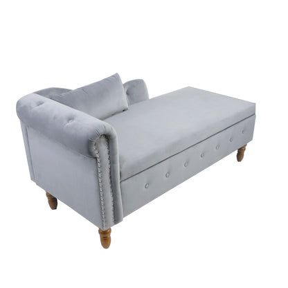 Grey Velvet Lounge Chaise – Modern Roll Arm