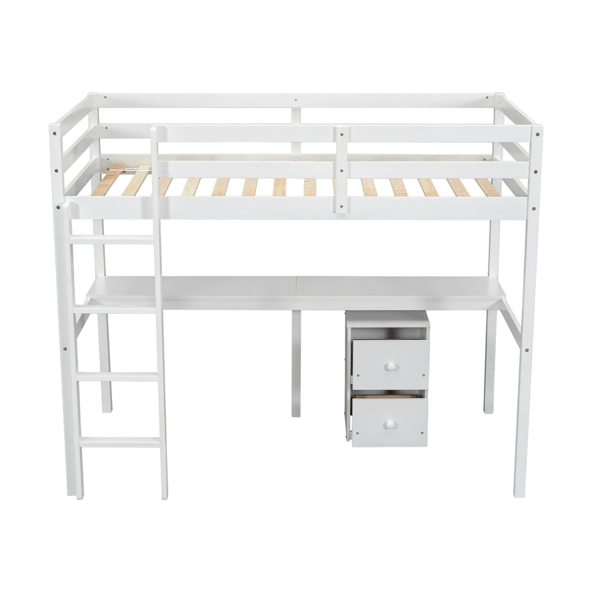 White Twin Loft Bed with Storage & Ladder