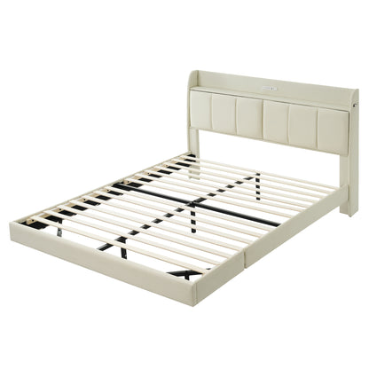 Platform Bed with Sensor Light and USB Beige