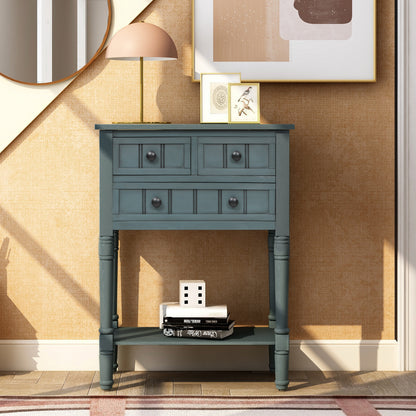 Slim Console Table with Drawers Navy Finish