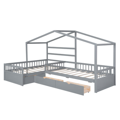 Twin House Bed Gray
