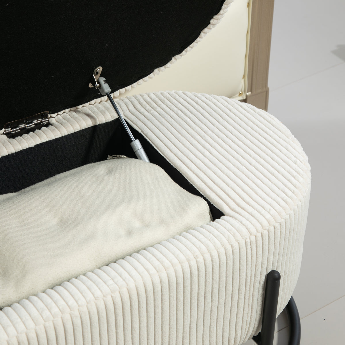 Storage Ottoman Stool – Beige Fabric