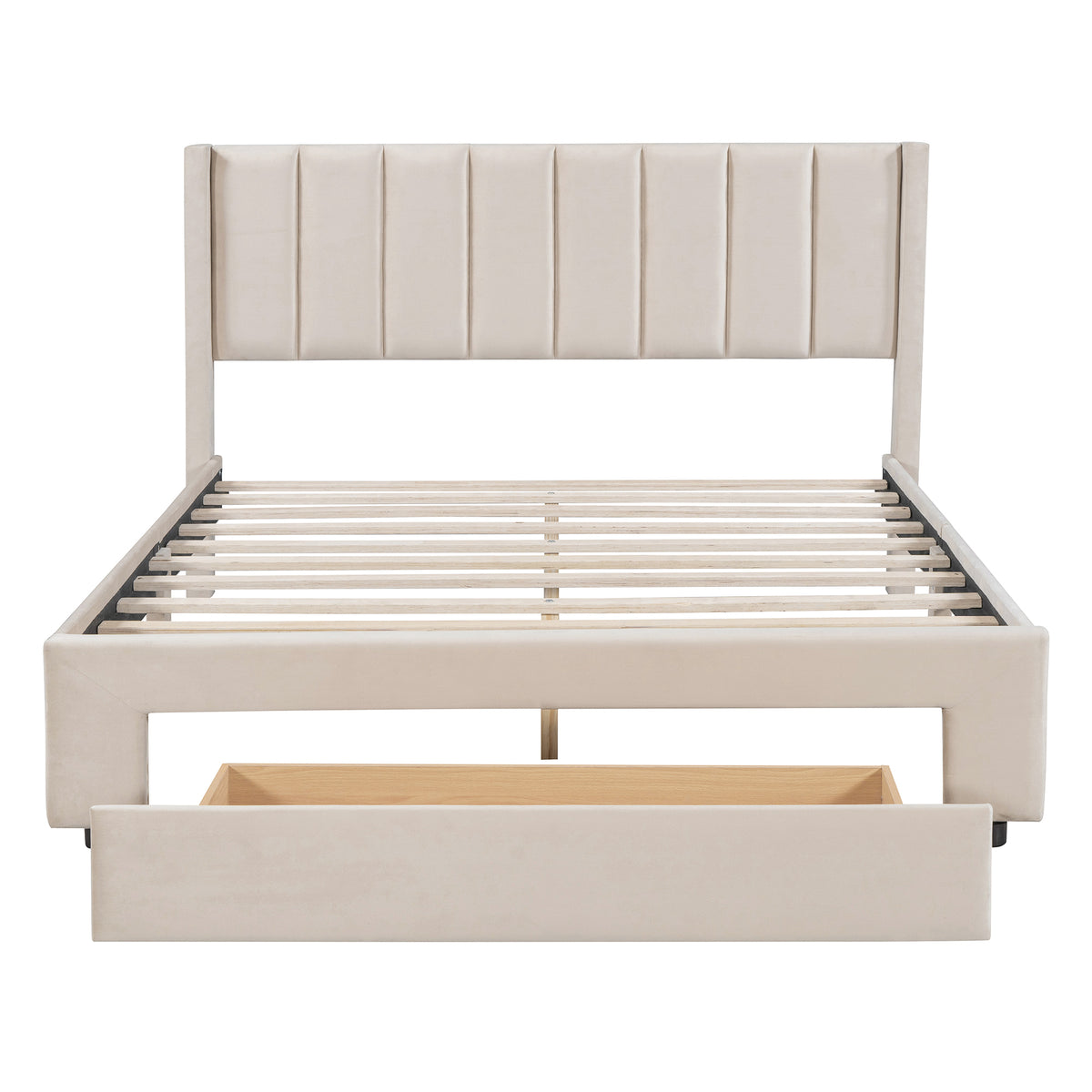 Queen Velvet Storage Bed Beige