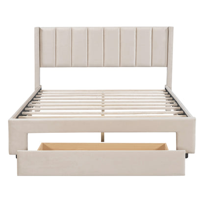 Queen Velvet Storage Bed Beige