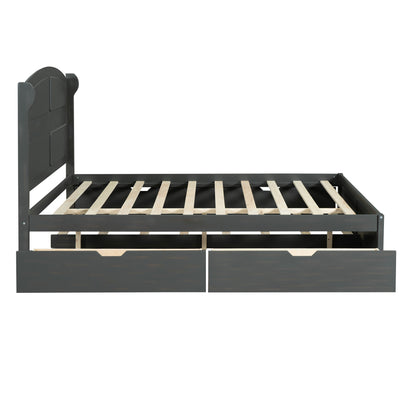 Queen Platform Bed with Trundle Antique Gray