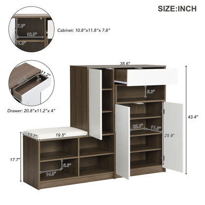 Shoe Cabinet with Soft Cushion Seat and Shelves