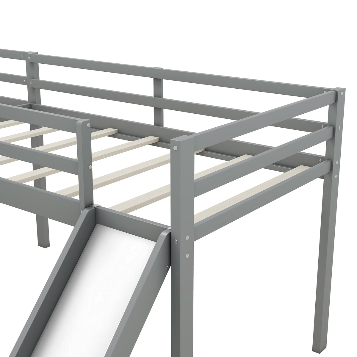 L-Shaped Twin Loft Bed with Slide Gray