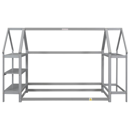 House Frame Platform Bed with Storage Gray