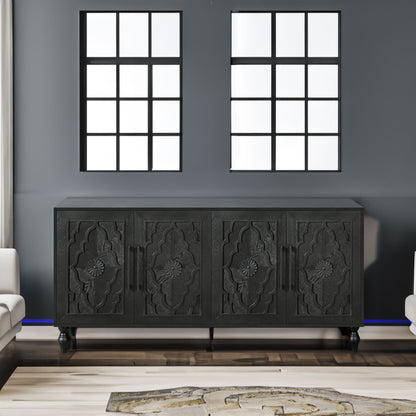 Carved Black Flower Door Storage Cabinet