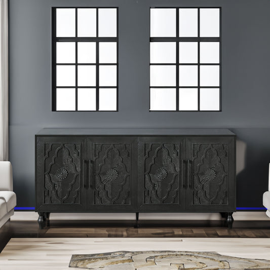 Carved Black Flower Door Storage Cabinet