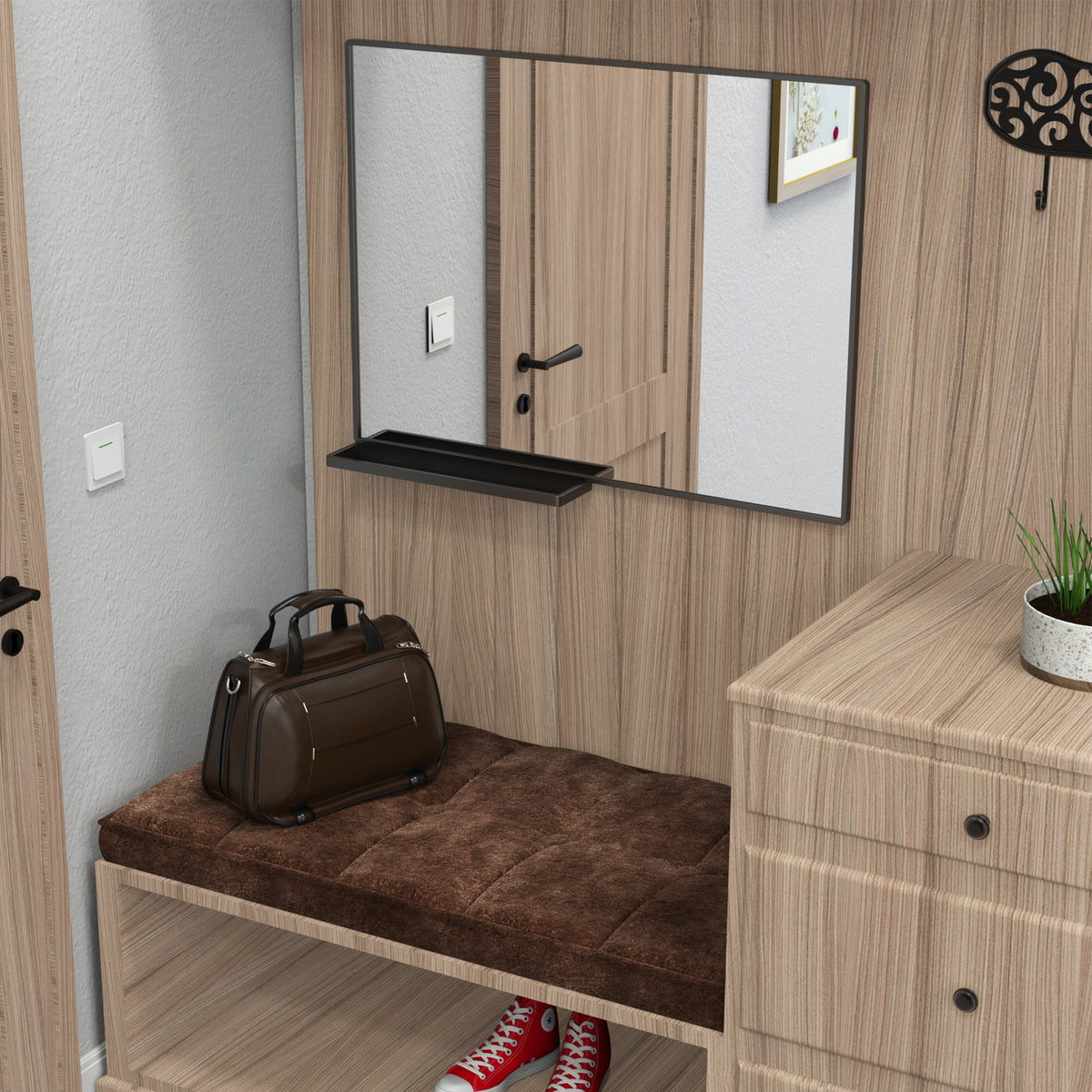 40x30” Rectangular Bathroom Mirror with Storage Rack