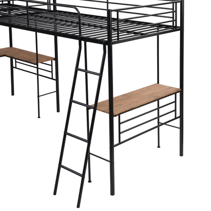 Twin Metal Loft Bed with Desk Black
