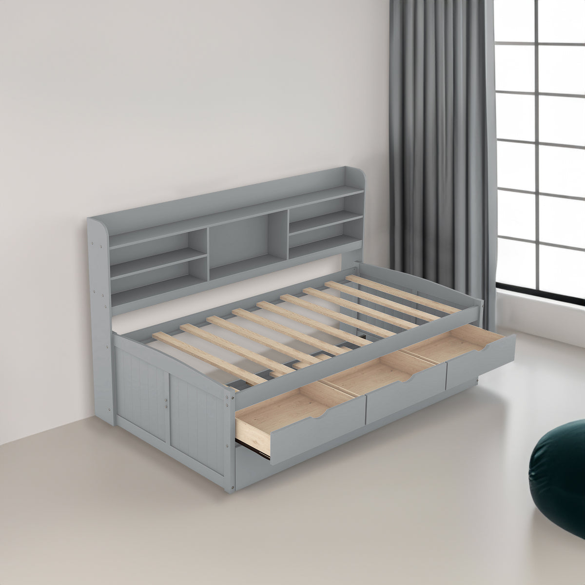 Twin Captain Bed with Storage Drawers Gray