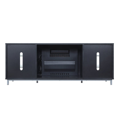Firey 60" TV Stand/Fireplace with Glass Shelves - Black Gloss