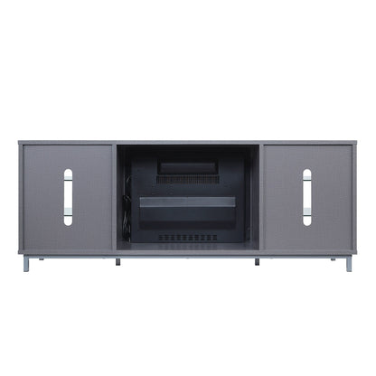 Firey 60" TV Stand/Fireplace with Glass Shelves - Grey Gloss