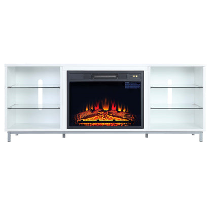 Firey 60" TV Stand/Fireplace with Glass Shelves - White Gloss
