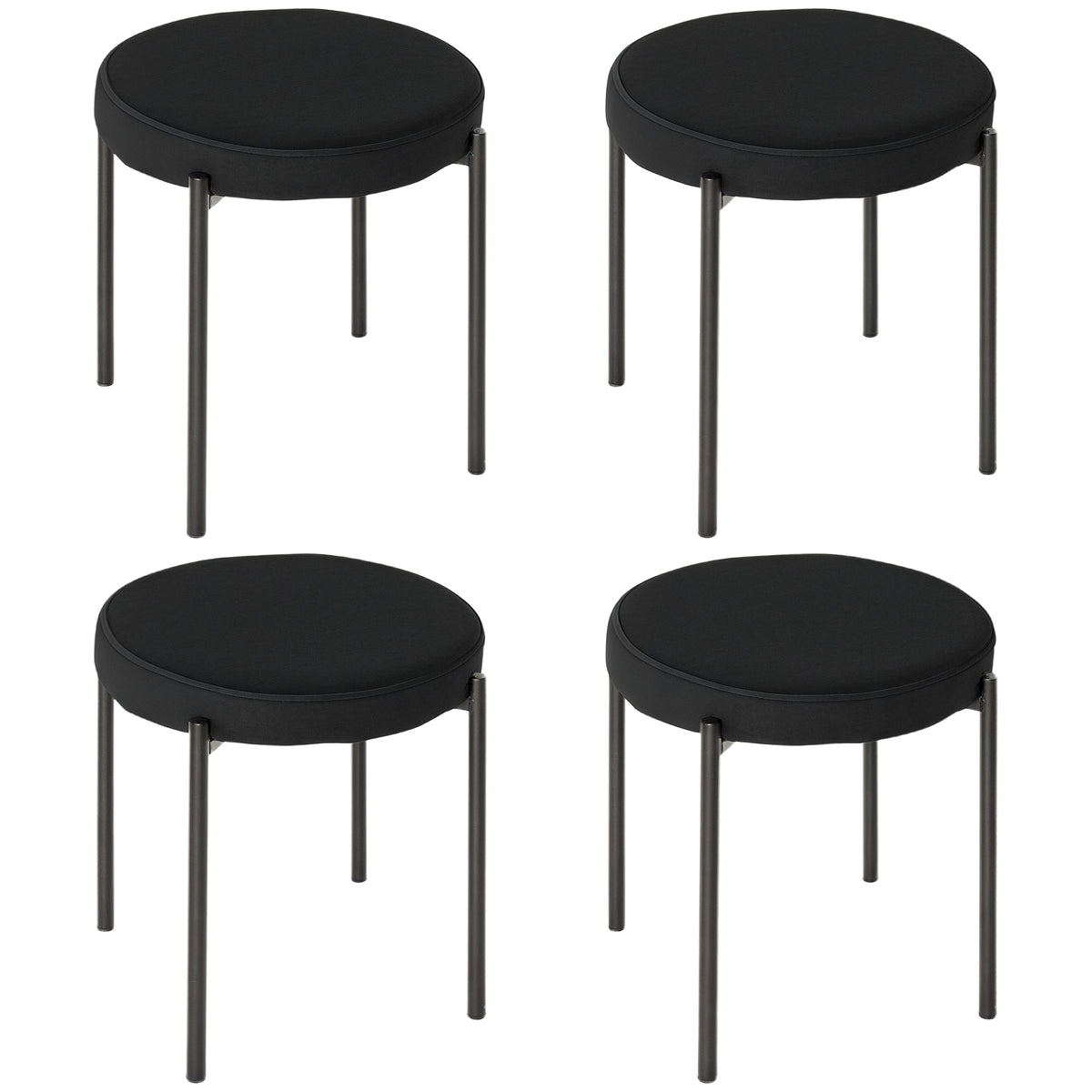 Noel Backless Round Dining Stools-Set of 4 with Metal Legs-Black