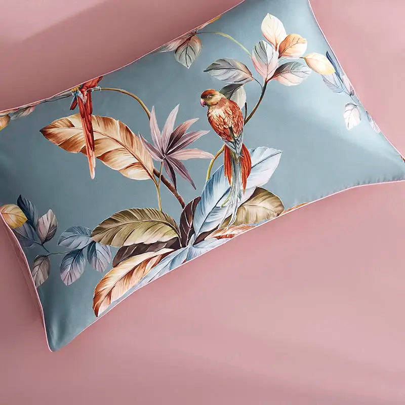 Eden 600 TC Floral Cotton Duvet Set - Grey/Blush