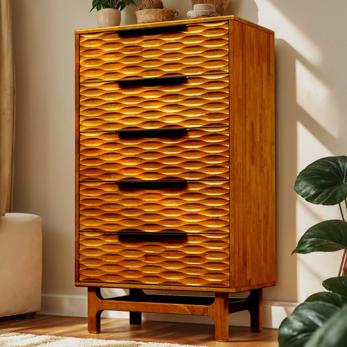 Elara Solid Wood 5-Drawer Dresser