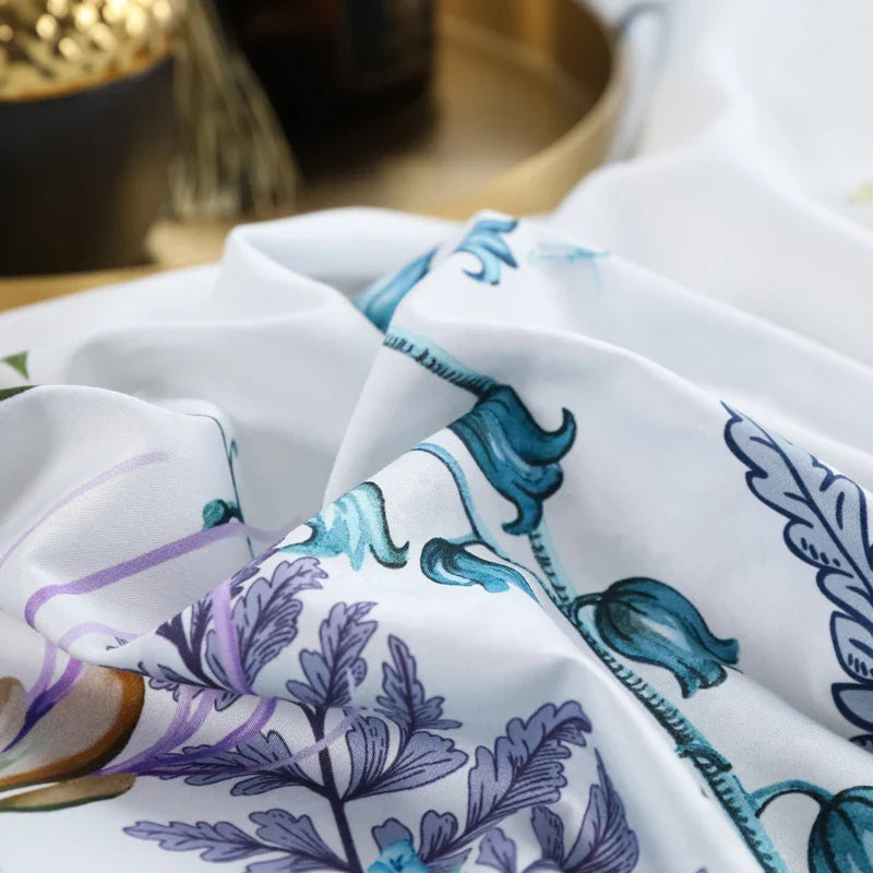 Wild Whimsy 600 TC Floral Cotton Duvet Set - White/Aqua