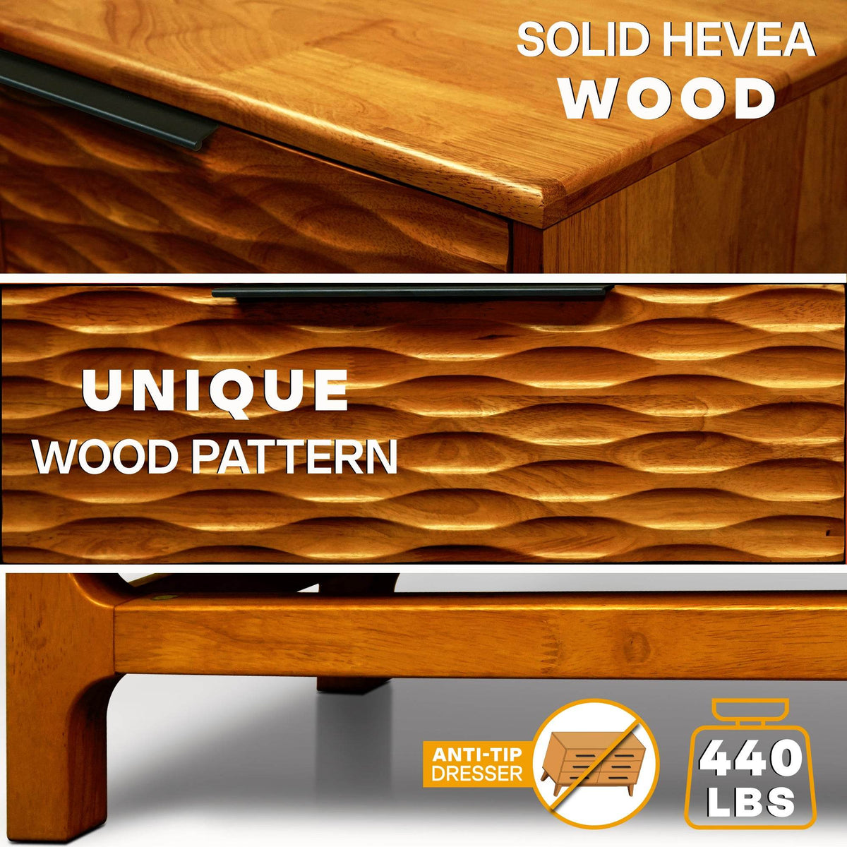 Elara Solid Wood 5-Drawer Dresser