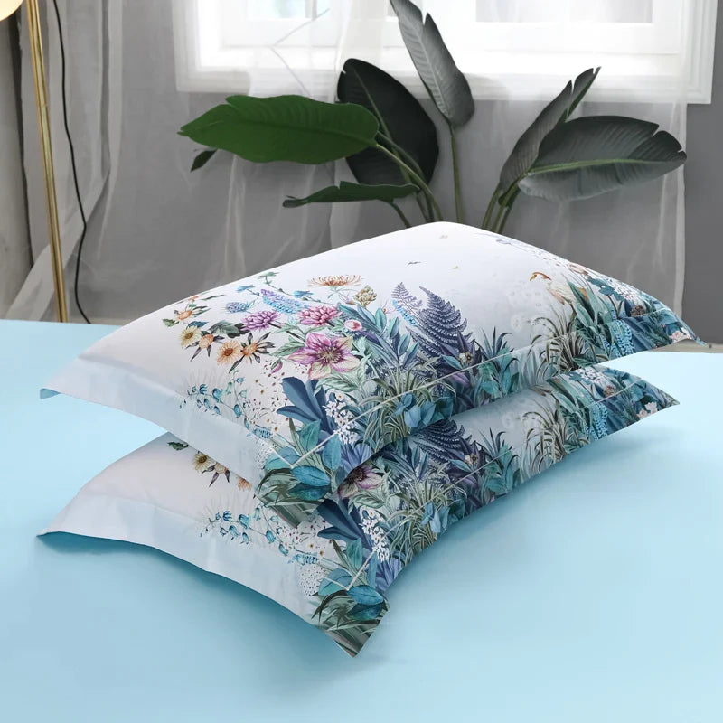 Wild Whimsy 600 TC Floral Cotton Duvet Set - White/Aqua