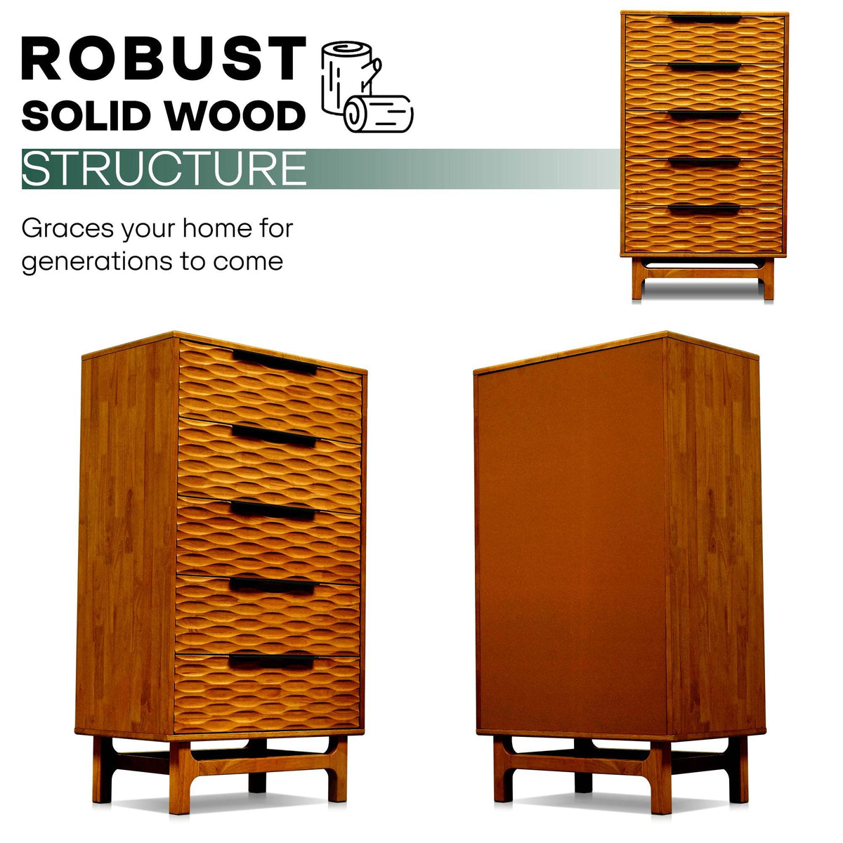 Elara Solid Wood 5-Drawer Dresser