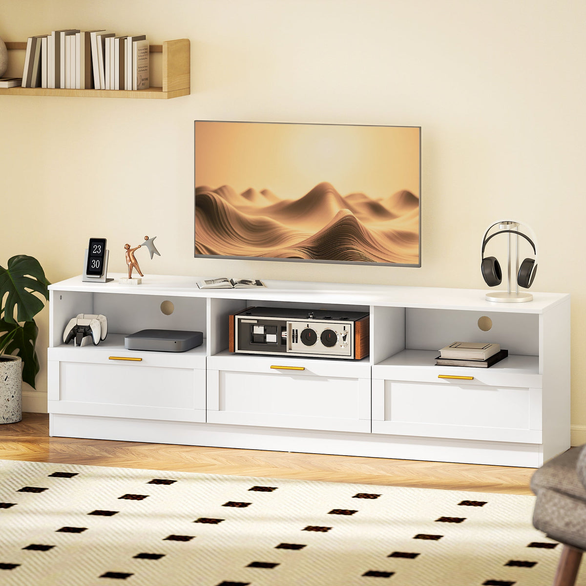 Dallas Modern TV Stand with Storage Drawers for TVs up to 85"-White