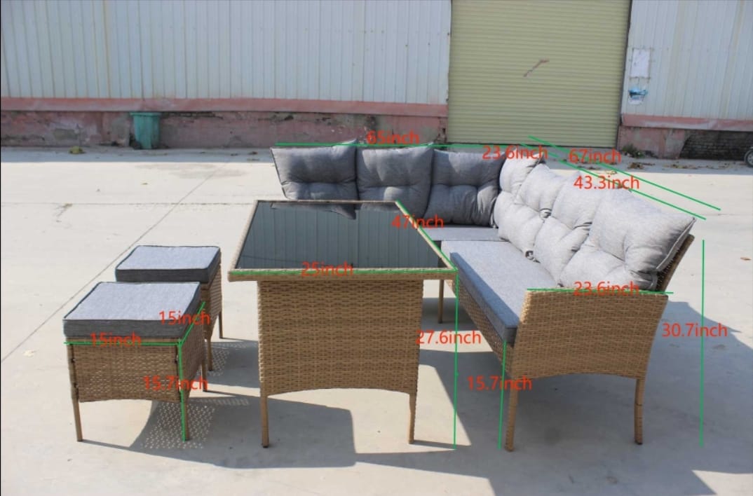 Garden Outdoor 7 pc Lounger Set Dark Brown Wicker with Beige Cushion