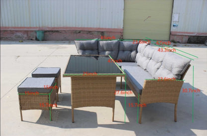 Garden Outdoor 7 pc Lounger Set Dark Brown Wicker with Beige Cushion