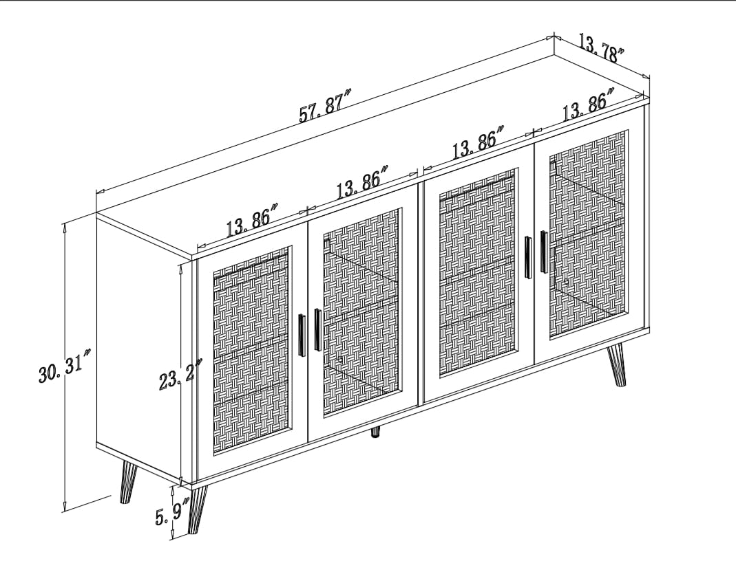 Accent Rattan Sideboard Buffet Cabinet with 4 Rattan Doors.