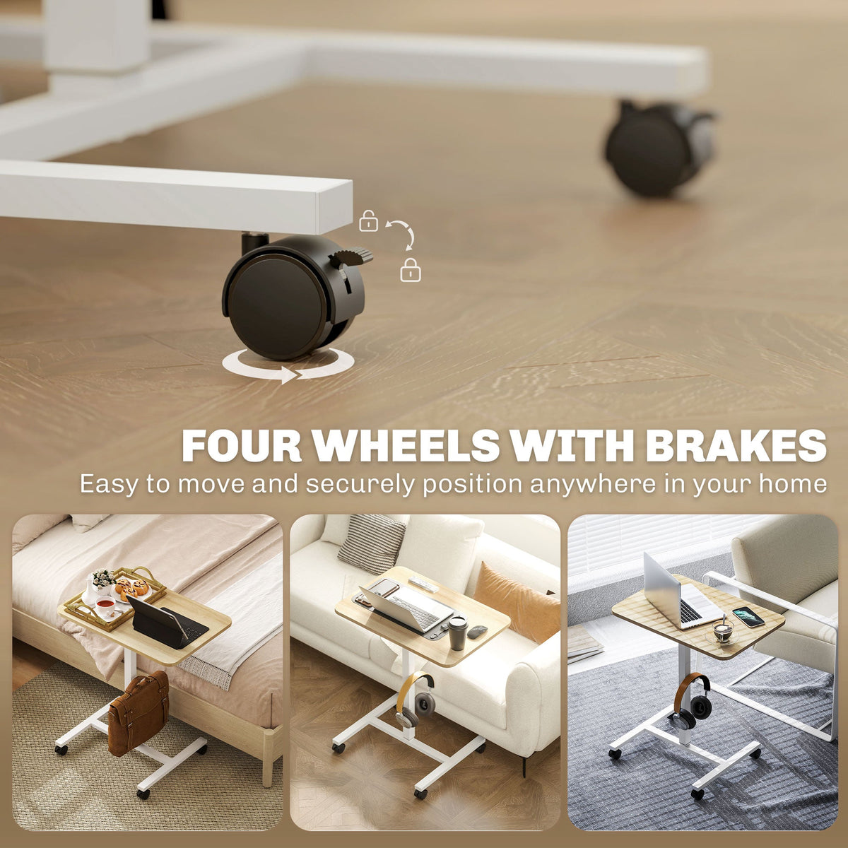 Eden Height Adjustable Standing Desk with Wheels and Headphone Hook-Natural