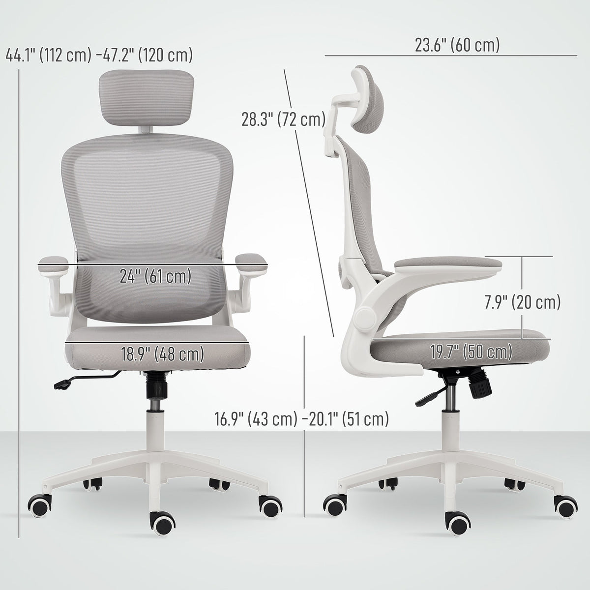 Owen Ergonomic Mesh Office Chair with High Back, Rotatable Headrest, Flip-Up Armrests and Lumbar Support-Grey