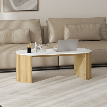 Cameron Modern Faux-Marble Coffee Table-Natural Wood