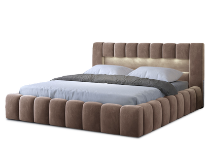 Lamica Upholstered LED Storage Platform Bed - Beige