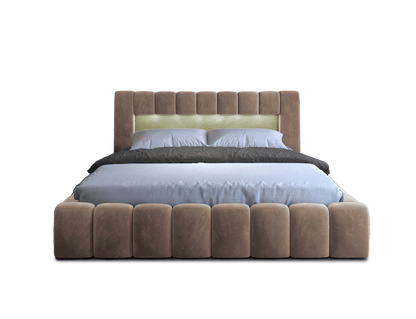 Lamica Upholstered LED Storage Platform Bed - Beige