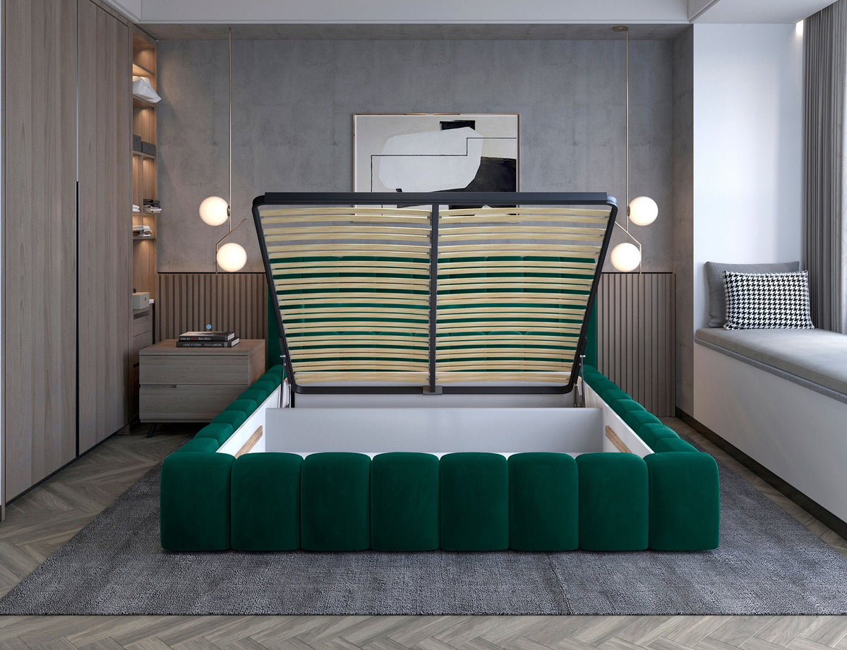 Lamica Upholstered LED Storage Platform Bed - Emerald Green