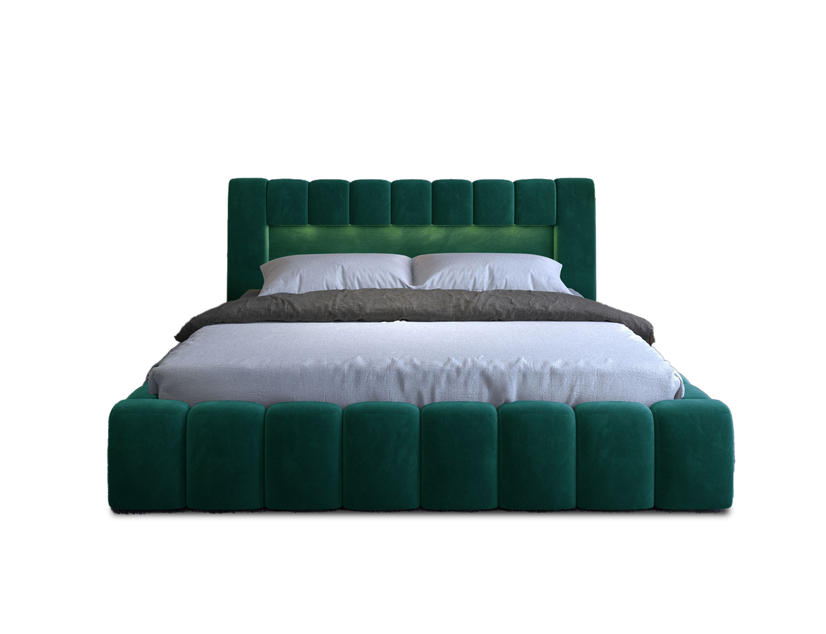 Lamica Upholstered LED Storage Platform Bed - Emerald Green