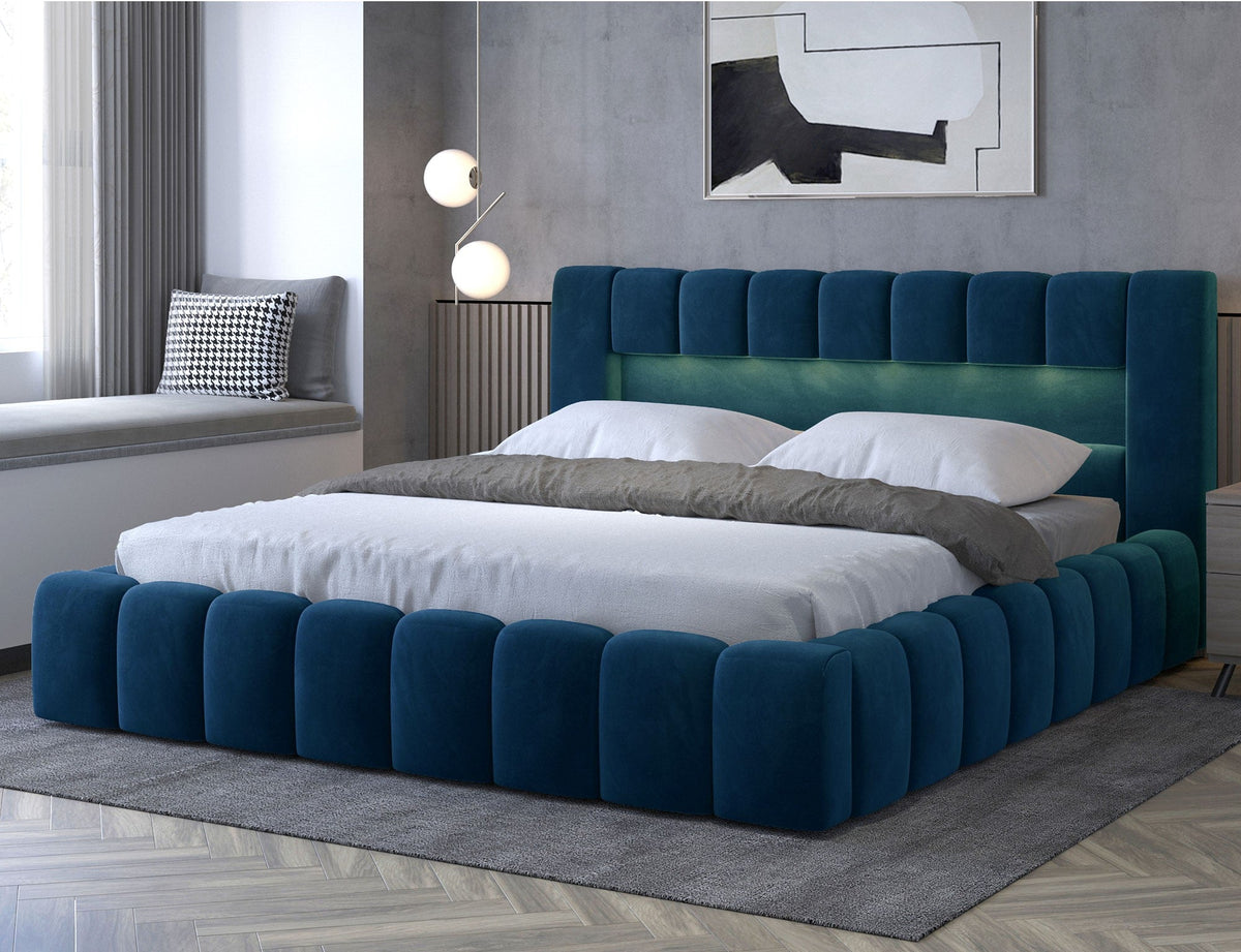 Lamica Upholstered LED Storage Platform Bed - Teal Blue