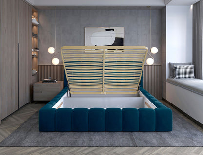 Lamica Upholstered LED Storage Platform Bed - Teal Blue