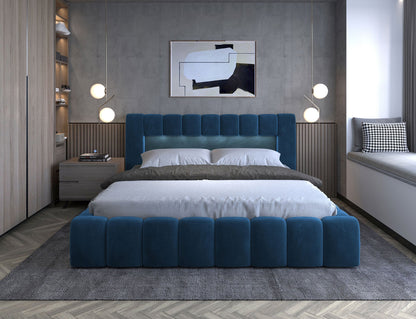 Lamica Upholstered LED Storage Platform Bed - Teal Blue