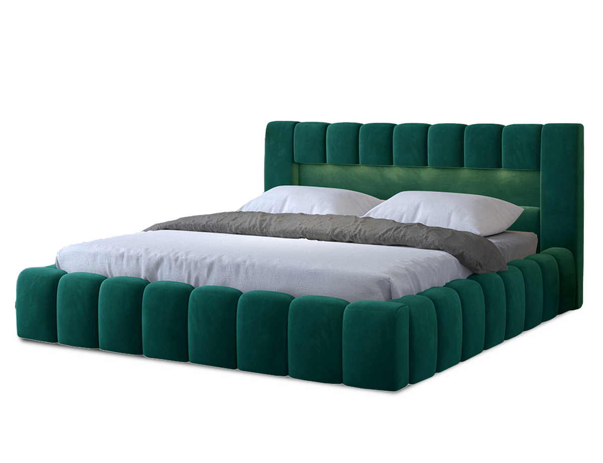 Lamica Upholstered LED Storage Platform Bed - Emerald Green
