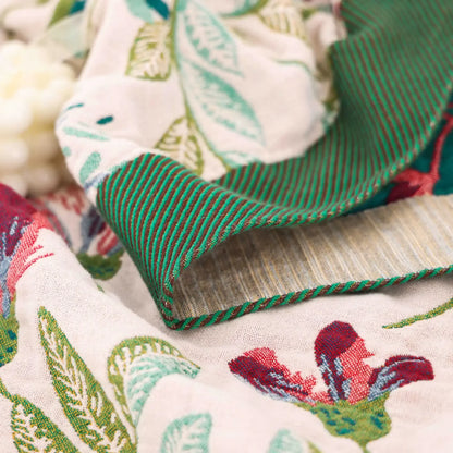Wild Garden Boho Cotton Blanket/Throw - Cream/Emerald Green